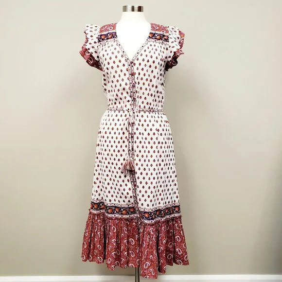 Veronica Beard Tinzia Mixed Print Midi Dress Sz L NWT